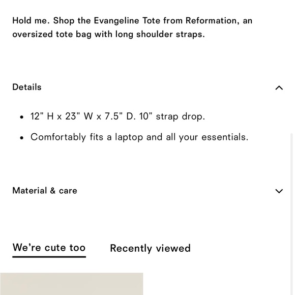 NEW • Evangeline tote bag from Reformation - canvas tan leather - Picture 3 of 13